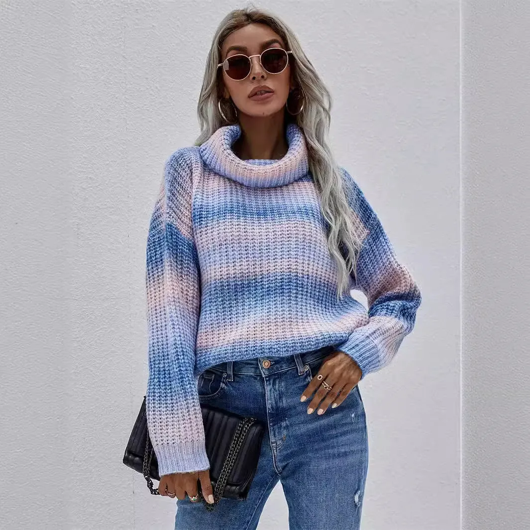 Turtleneck Faded Ombre Knit Sweater