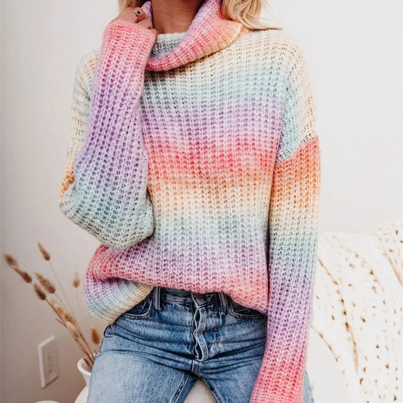 Turtleneck Faded Ombre Knit Sweater
