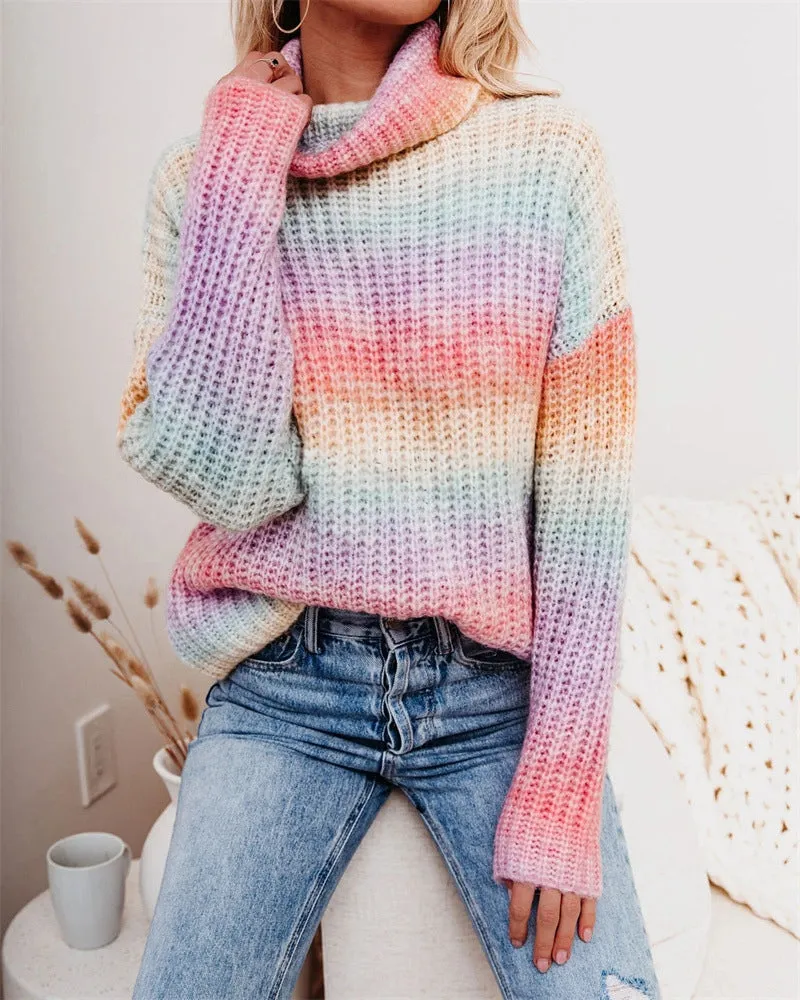 Turtleneck Faded Ombre Knit Sweater