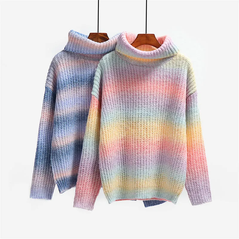 Turtleneck Faded Ombre Knit Sweater