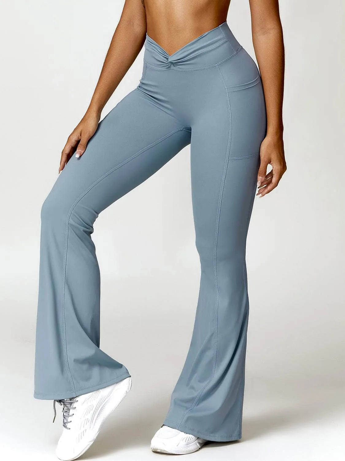 Twisted High Waist Bootcut Active Pants with Pockets