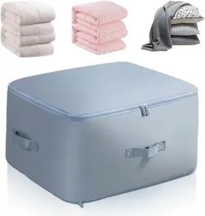 Ultra Space Saving Self Compression Organizer, 2024 Heavy Duty Storage Travel Packing Storage Tote, Storage Tote for Space Saving, Clothing Storage Bag for Comforters Blankets Bedding (Blue, X-Large)