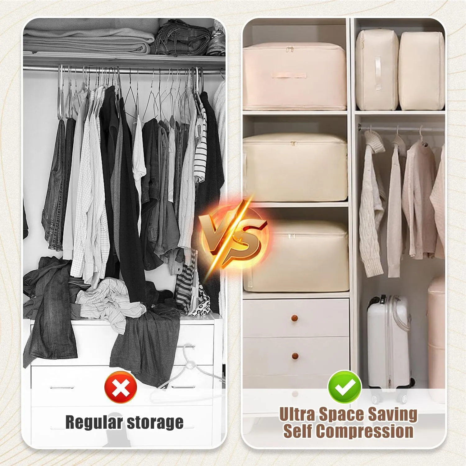Ultra Space Saving Self Compression Organizer, 2025 Upgraded Space Saving Organizer, Premium Comforter Packaging Cube Bedding Storage Bag (Light Grey, Large 544230cm)