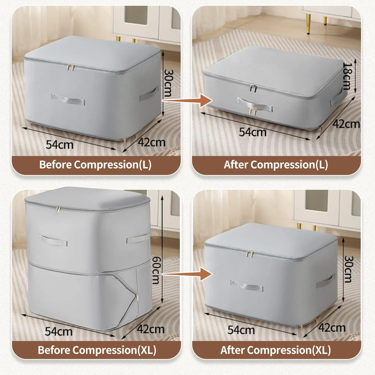 Ultra Space Saving Self Compression Organizer, 2025 Upgraded Space Saving Organizer, Premium Comforter Packaging Cube Bedding Storage Bag (Light Grey, Large 544230cm)