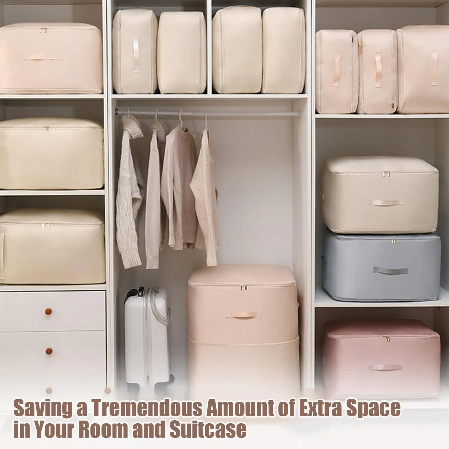 Ultra Space Saving Self Compression Organizer, 2025 Upgraded Space Saving Organizer, Premium Comforter Packaging Cube Bedding Storage Bag (Light Grey, Large 544230cm)