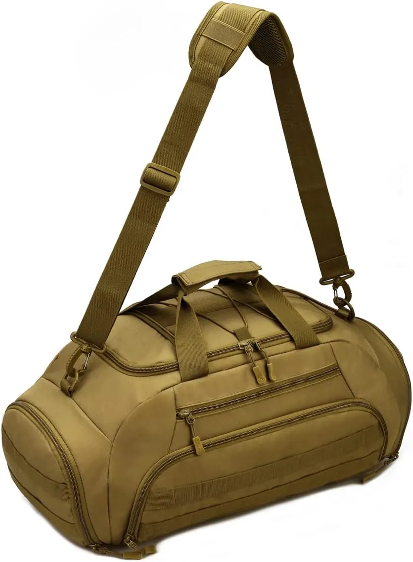 UNISTRENGH 3-Ways Tactical Military Nylon Men Holdall Weekend Travel Duffel Bag Backpack Messenger Shoulder Bags Rucksack Handbag (Coyote Brown)