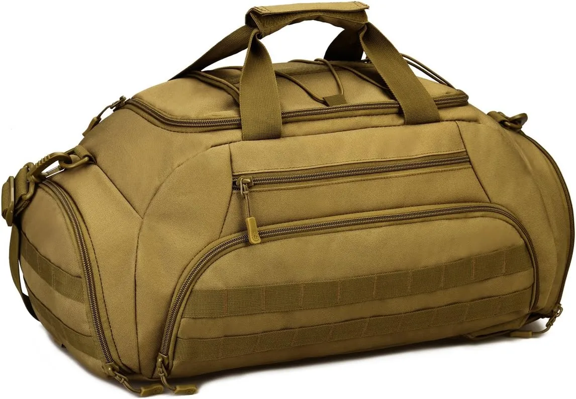 UNISTRENGH 3-Ways Tactical Military Nylon Men Holdall Weekend Travel Duffel Bag Backpack Messenger Shoulder Bags Rucksack Handbag (Coyote Brown)