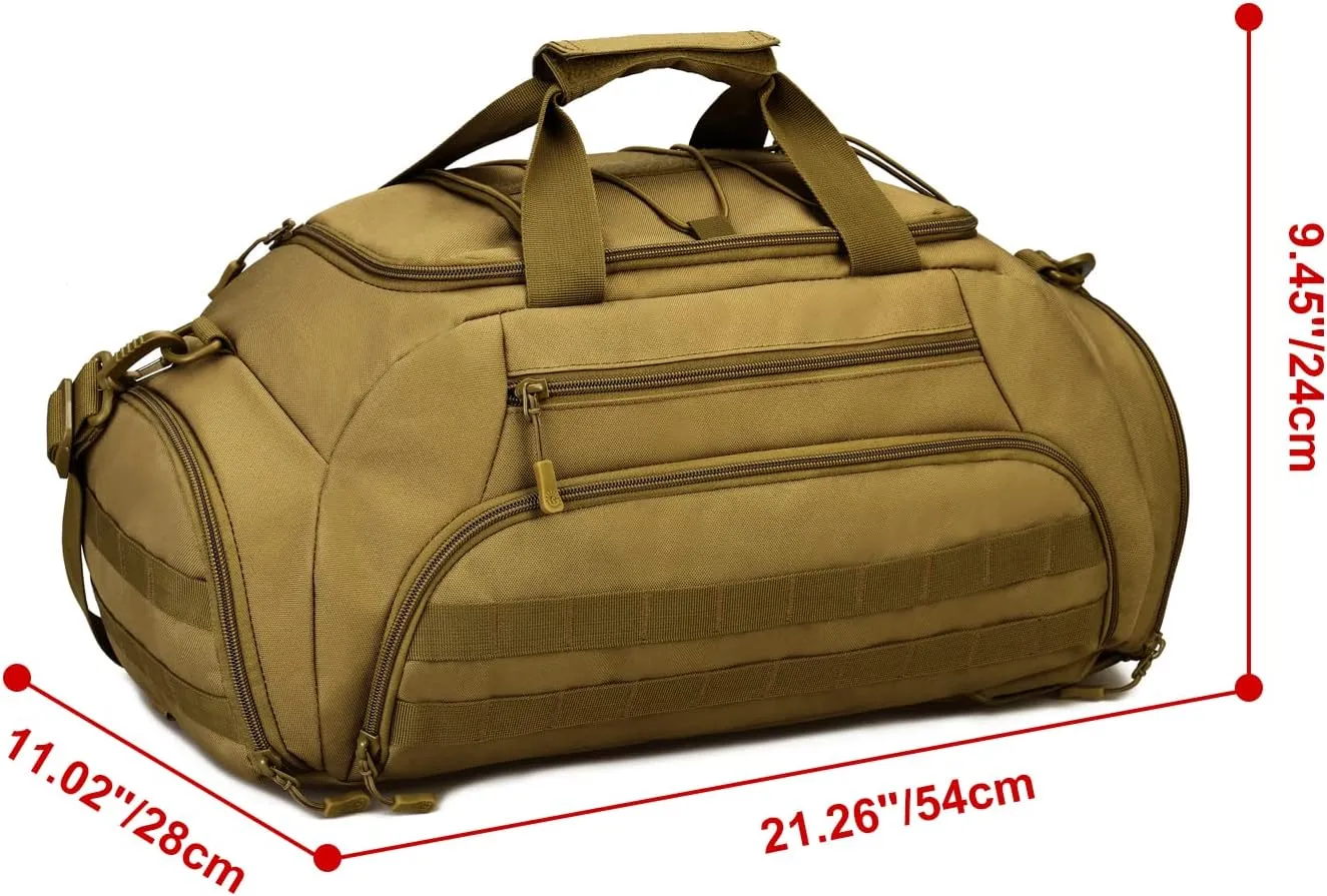 UNISTRENGH 3-Ways Tactical Military Nylon Men Holdall Weekend Travel Duffel Bag Backpack Messenger Shoulder Bags Rucksack Handbag (Coyote Brown)