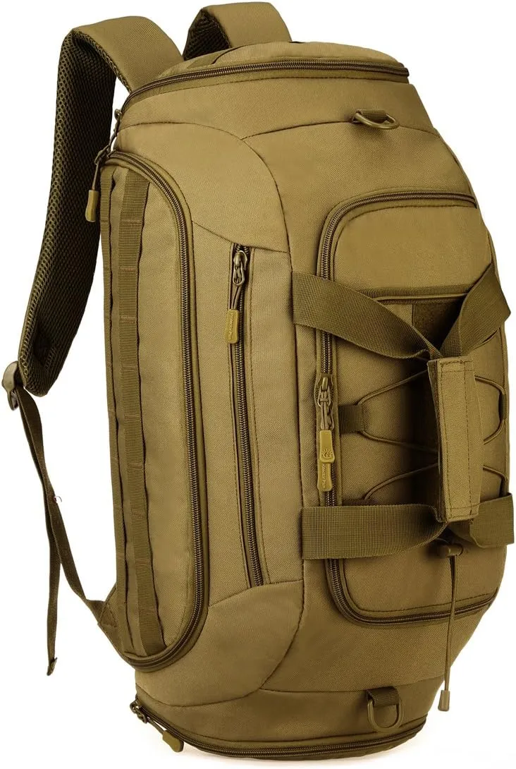 UNISTRENGH 3-Ways Tactical Military Nylon Men Holdall Weekend Travel Duffel Bag Backpack Messenger Shoulder Bags Rucksack Handbag (Coyote Brown)