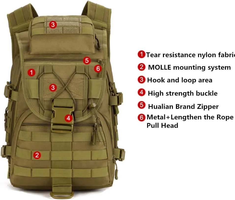 UNISTRENGH 40L Tactical Military Molle Backpack Water&Abrasion Resistant Trekking Bag for Outdoor Traveling Mountaineering Hunting (ACU Digtial)