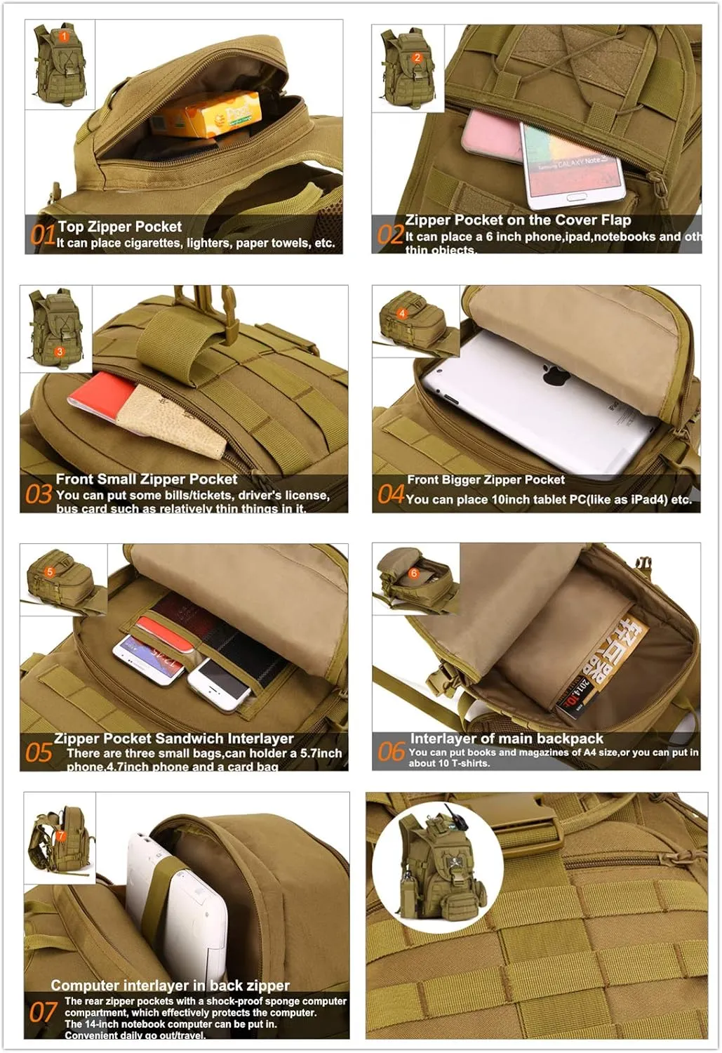 UNISTRENGH 40L Tactical Military Molle Backpack Water&Abrasion Resistant Trekking Bag for Outdoor Traveling Mountaineering Hunting (ACU Digtial)