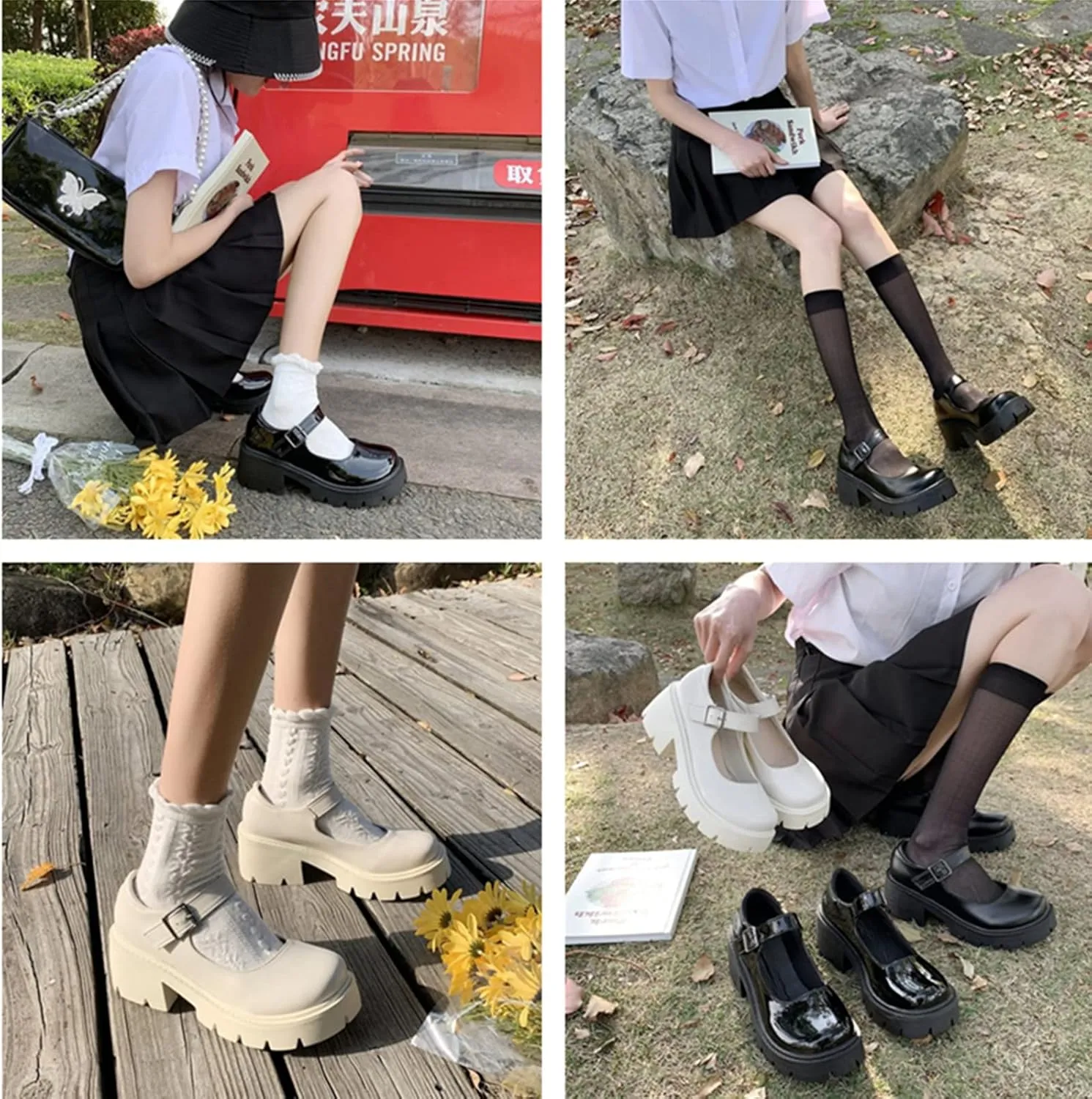 UOQAPRE Mary Jane Shoes for Women Gothic Shoes Womens Chunky Heel Oxford Dress Shoes School Uniform Pumps Shoes for Girl