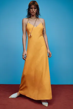 V-neck Long Dress - Mango Yellow