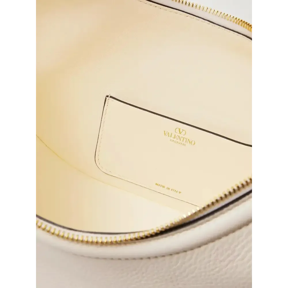 Valentino Garavani Ivory Leather Small Hobo Vlogo Shoulder Bag