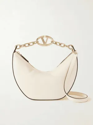 Valentino Garavani Ivory Leather Small Hobo Vlogo Shoulder Bag