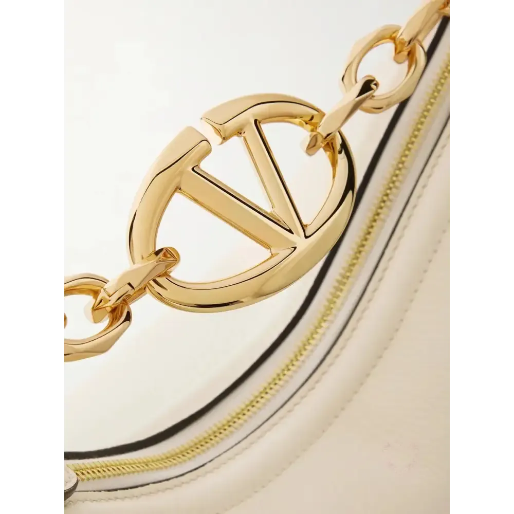 Valentino Garavani Ivory Leather Small Hobo Vlogo Shoulder Bag