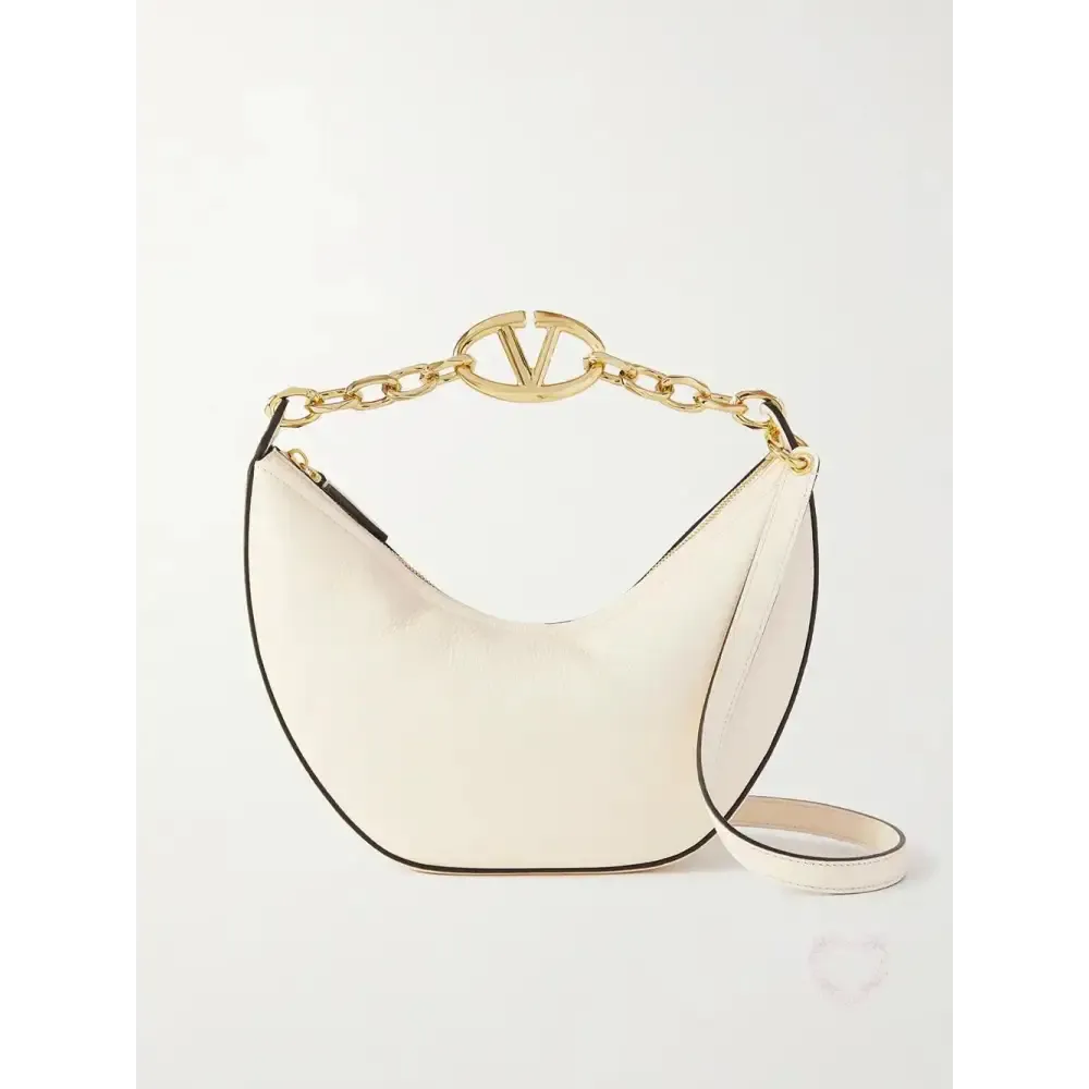 Valentino Garavani Ivory Leather Small Hobo Vlogo Shoulder Bag