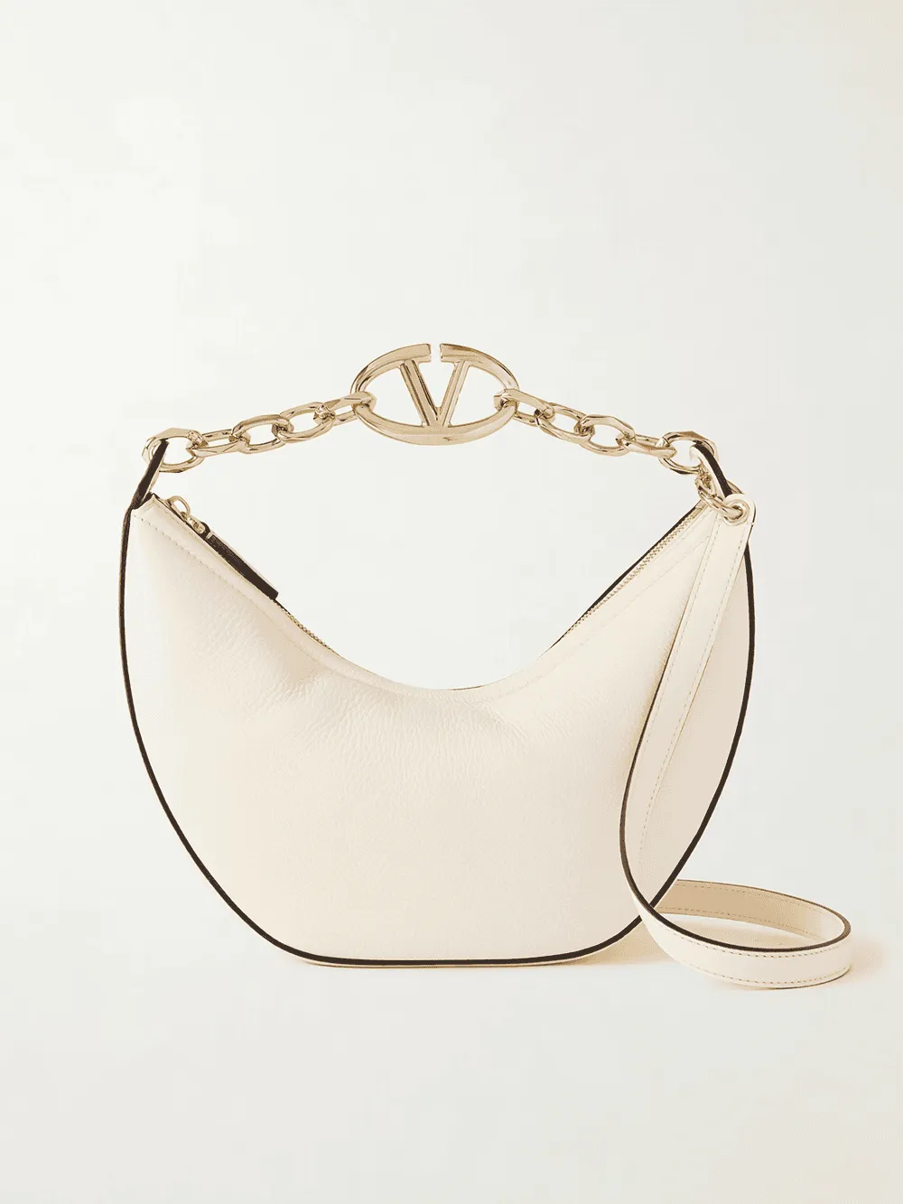 Valentino Garavani Ivory Leather Small Hobo Vlogo Shoulder Bag