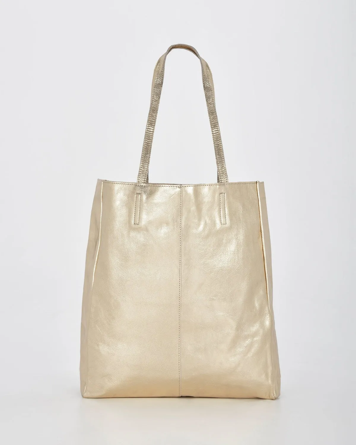 VENUS: METALLIC LEATHER TOTE - CHAMPAGNE