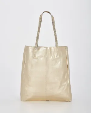 VENUS: METALLIC LEATHER TOTE - CHAMPAGNE