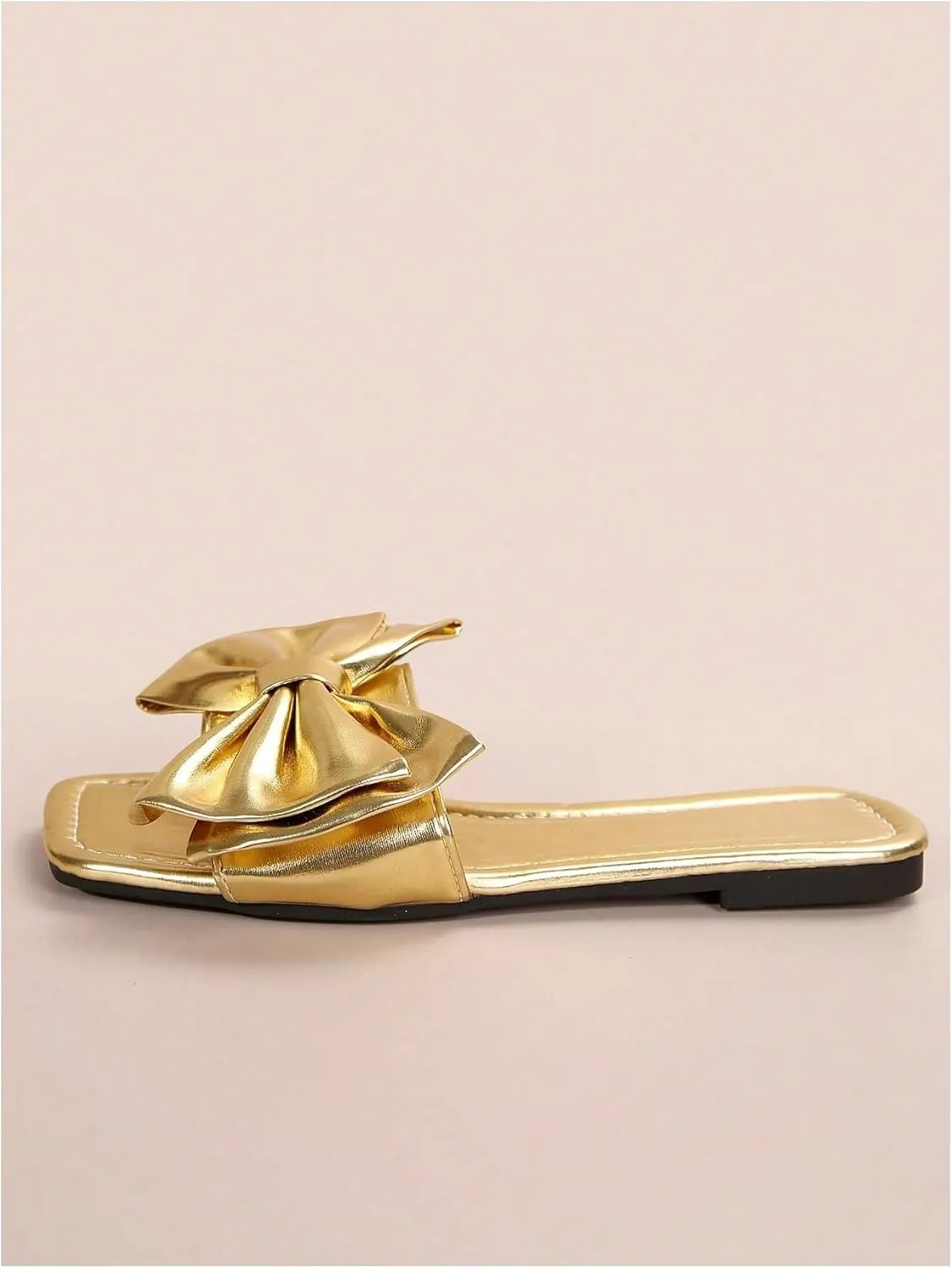 Verdusa Women's Metallic Bowknot Dressy Sandals Square Toe Slip on Slippers