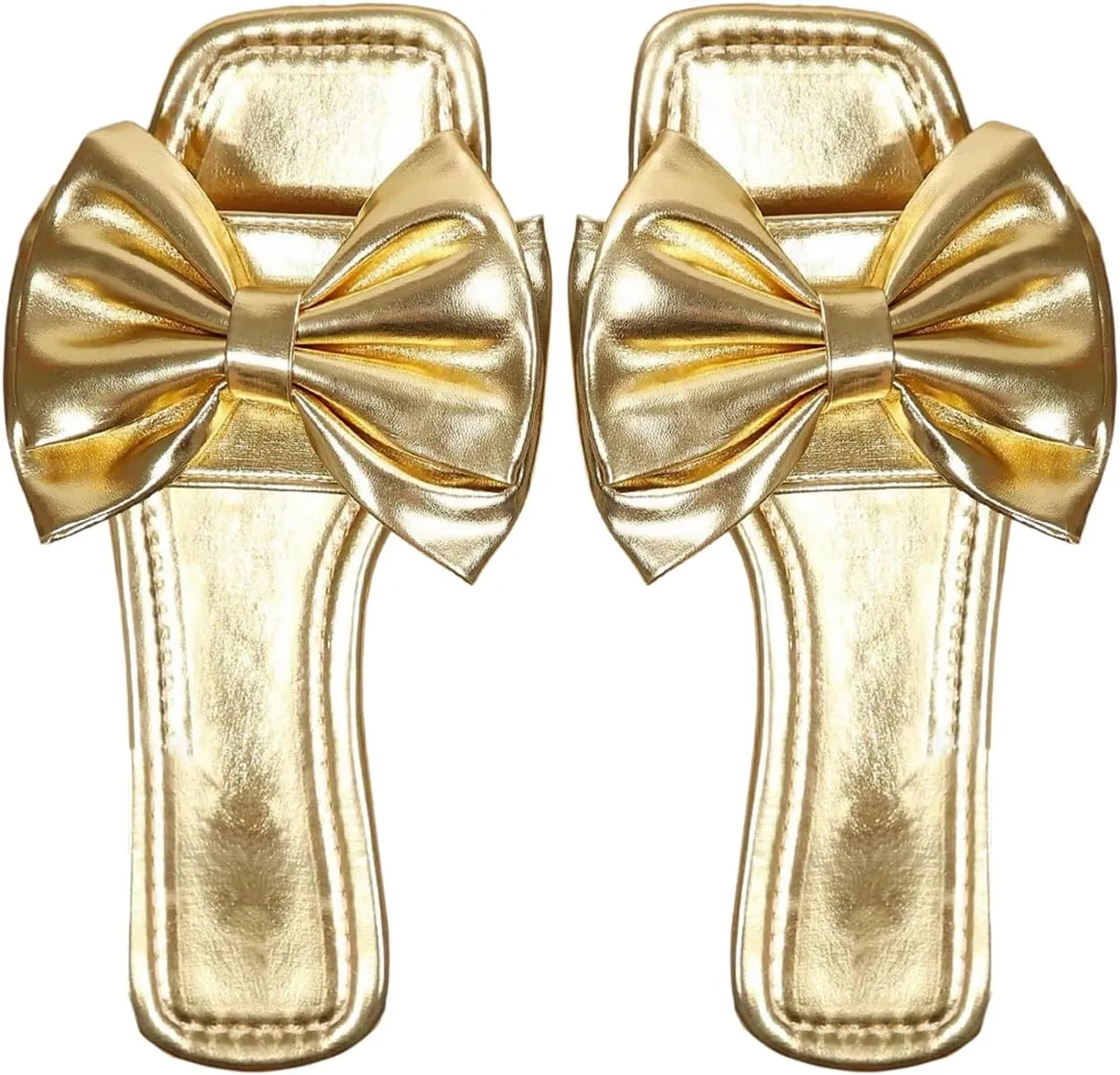 Verdusa Women's Metallic Bowknot Dressy Sandals Square Toe Slip on Slippers