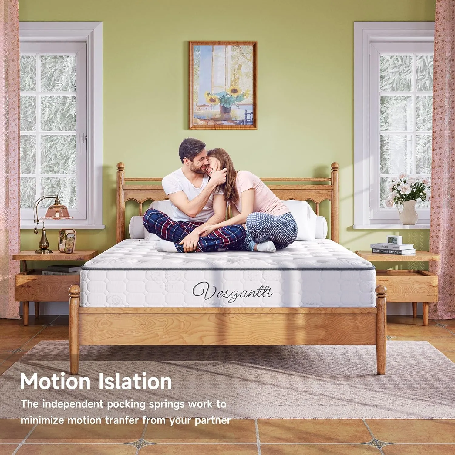 Vesgantti Twin Mattress, 10 Inch Innerspring Hybrid Single Bed Mattress in a Box with Breathable Foam and Pocket Spring, Ergonomic Design, Medium Firm Feel