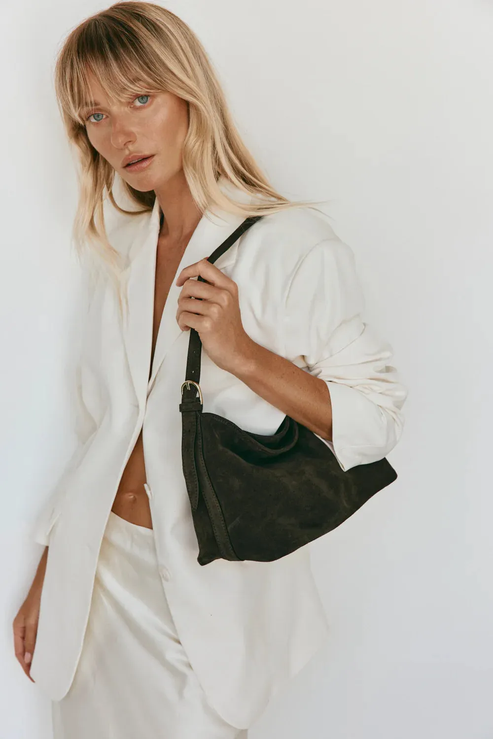 Vestirsi Eden Dark Chocolate Suede Shoulder Bag
