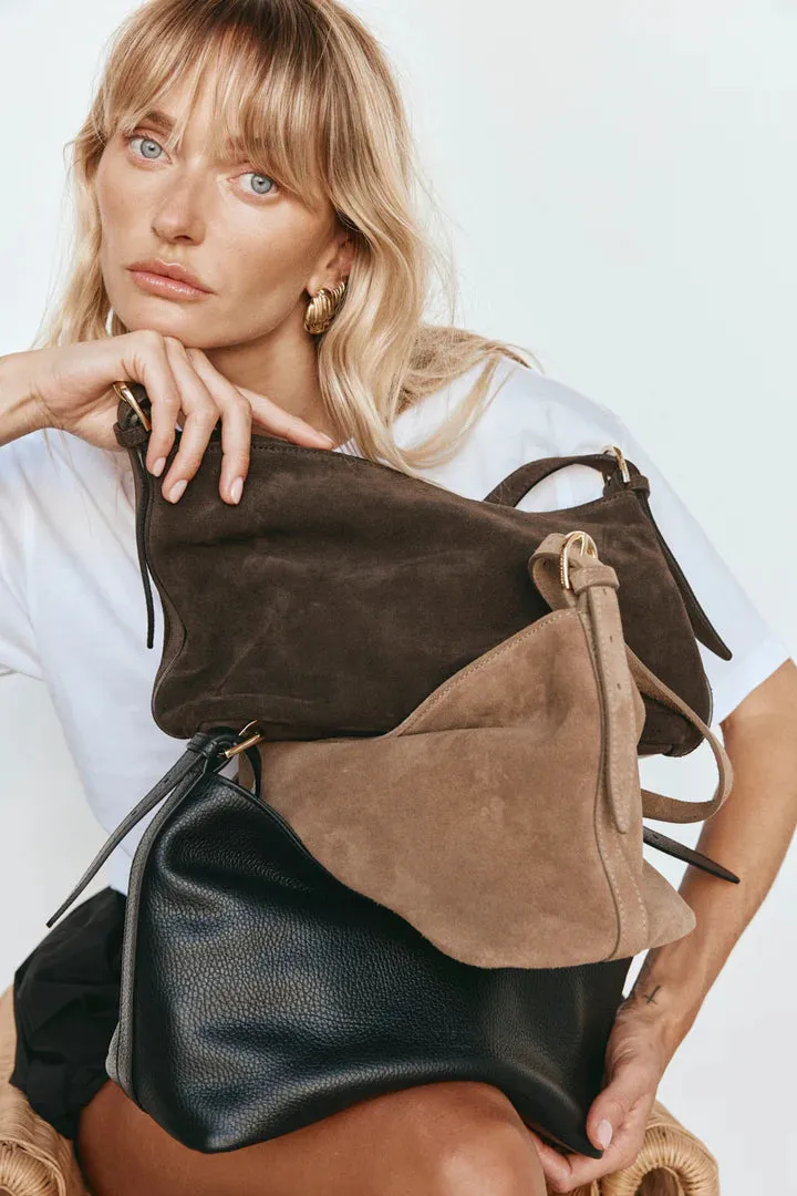 Vestirsi Eden Dark Chocolate Suede Shoulder Bag