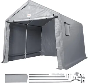 VEVOR Outdoor Storage Shed, 8 x 14 ft Portable Storage Tent with Roll-up Door & Vents, Waterproof Canopy Shed Shelter, Heavy Duty Frame, Patio Garage Carport for Motorcycle, Lawn Mower, Bike, Grey