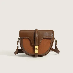 Vintage Gold Buckled Saddle Bag - Coffee