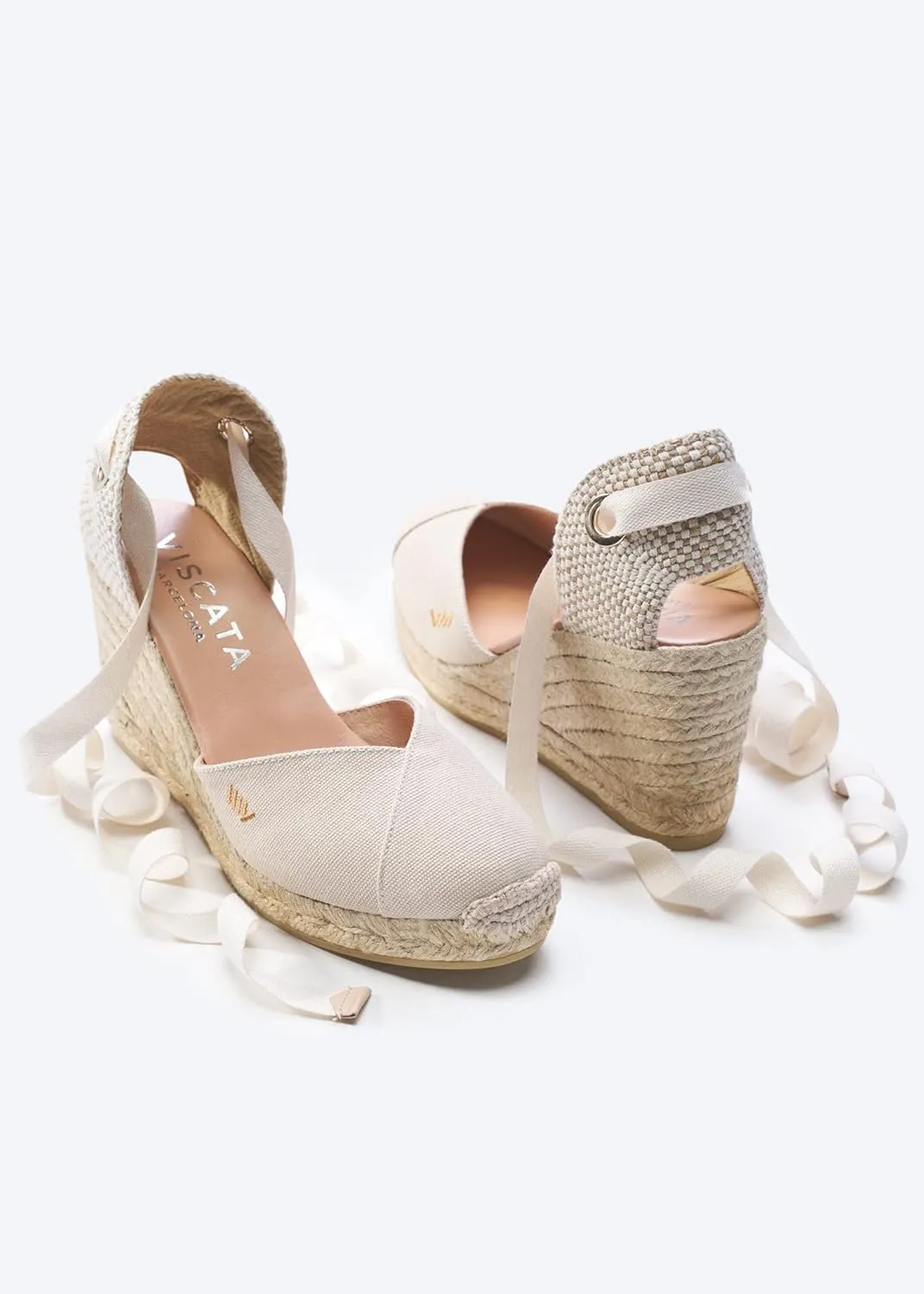 Viscata Culip Canvas Womens Laceup Wedge Espadrilles 3 ½ ” Natural Jute Heel. Closed Toe Wedges for Women Made of 100% Organic Canvas and with a Stunning V-Cut Toe. Inner Leather, Comfort Shoes