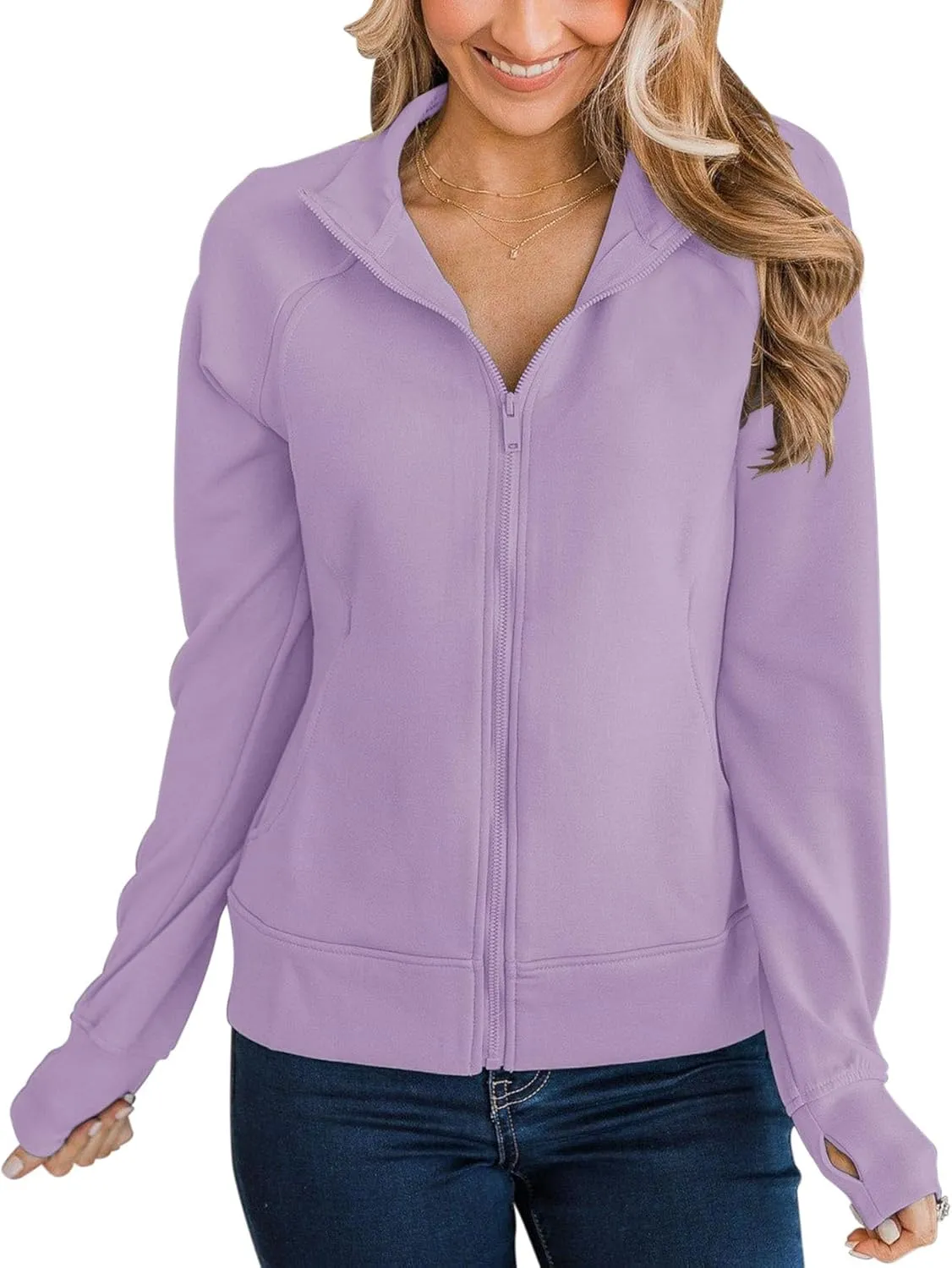 Vivitulip Women’s Full Zip Up Athletic Jacket Long Sleeve Lightweight Pocketed Workout Coat Tops with Thumb Holes