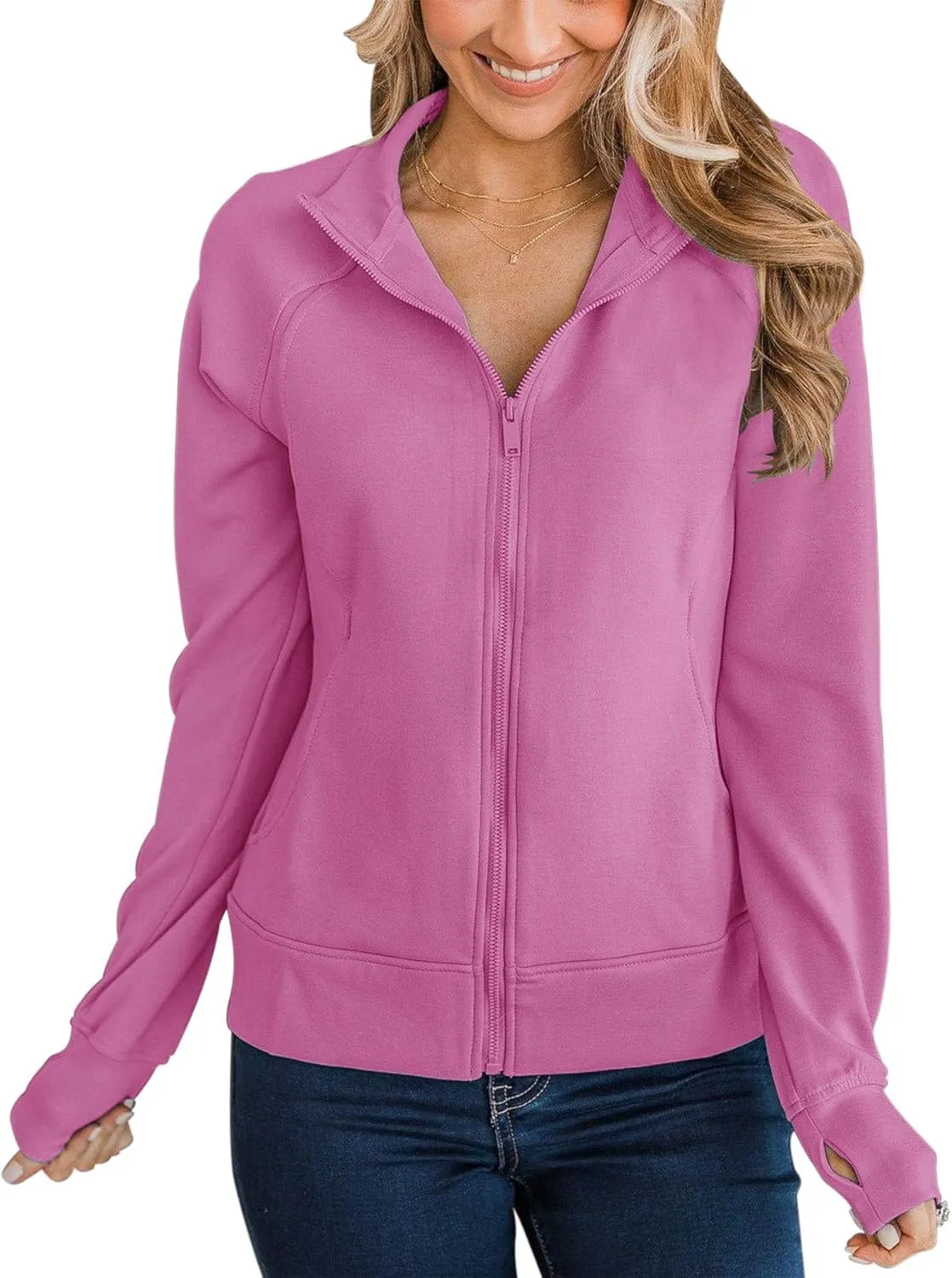 Vivitulip Women’s Full Zip Up Athletic Jacket Long Sleeve Lightweight Pocketed Workout Coat Tops with Thumb Holes