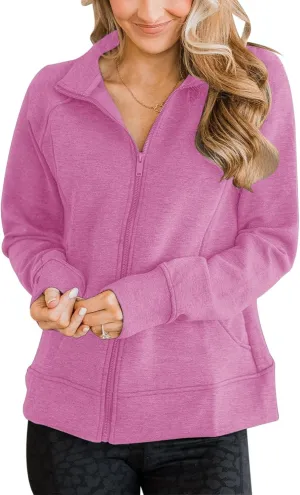 Vivitulip Women’s Full Zip Up Athletic Jacket Long Sleeve Lightweight Pocketed Workout Coat Tops with Thumb Holes
