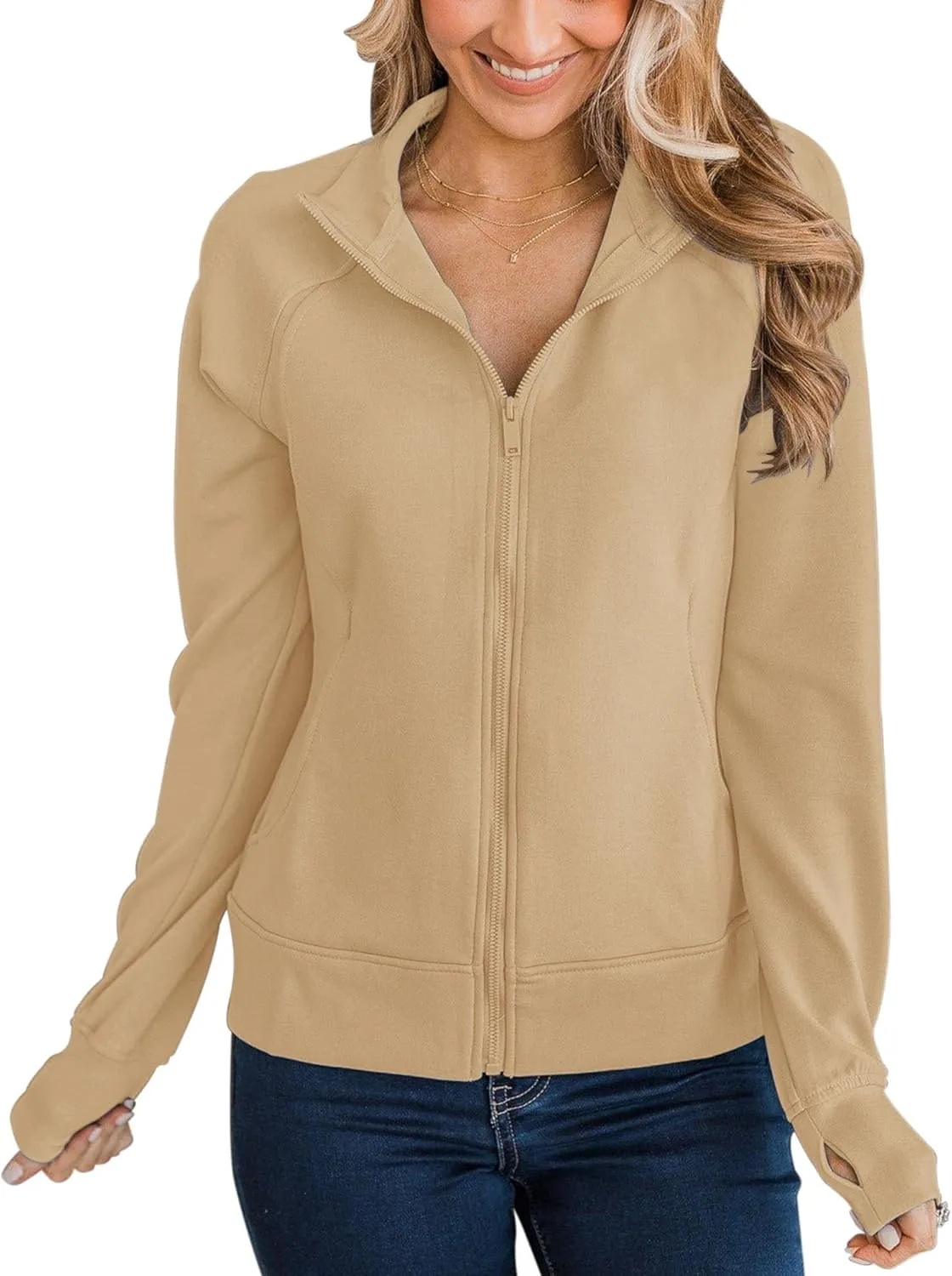 Vivitulip Women’s Full Zip Up Athletic Jacket Long Sleeve Lightweight Pocketed Workout Coat Tops with Thumb Holes