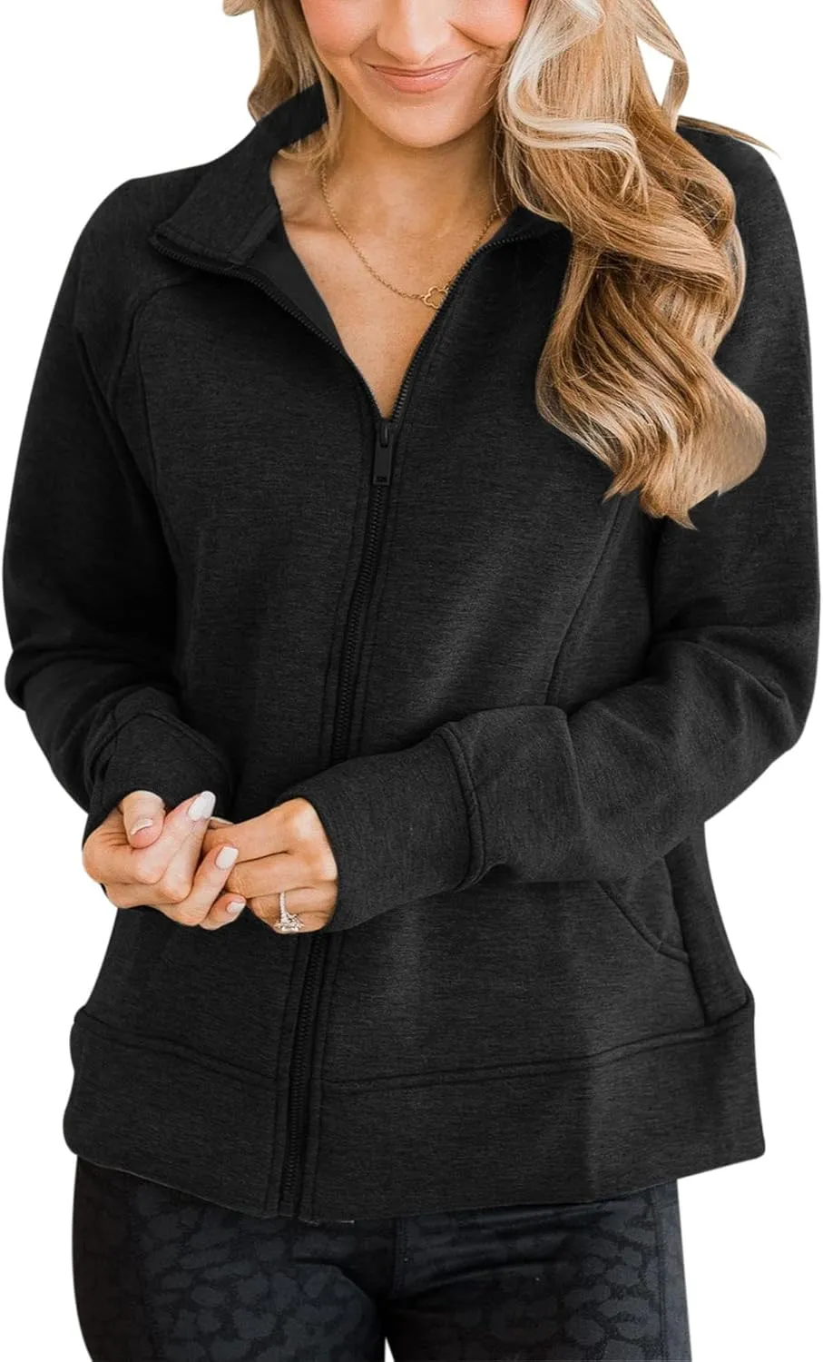 Vivitulip Women’s Full Zip Up Athletic Jacket Long Sleeve Lightweight Pocketed Workout Coat Tops with Thumb Holes