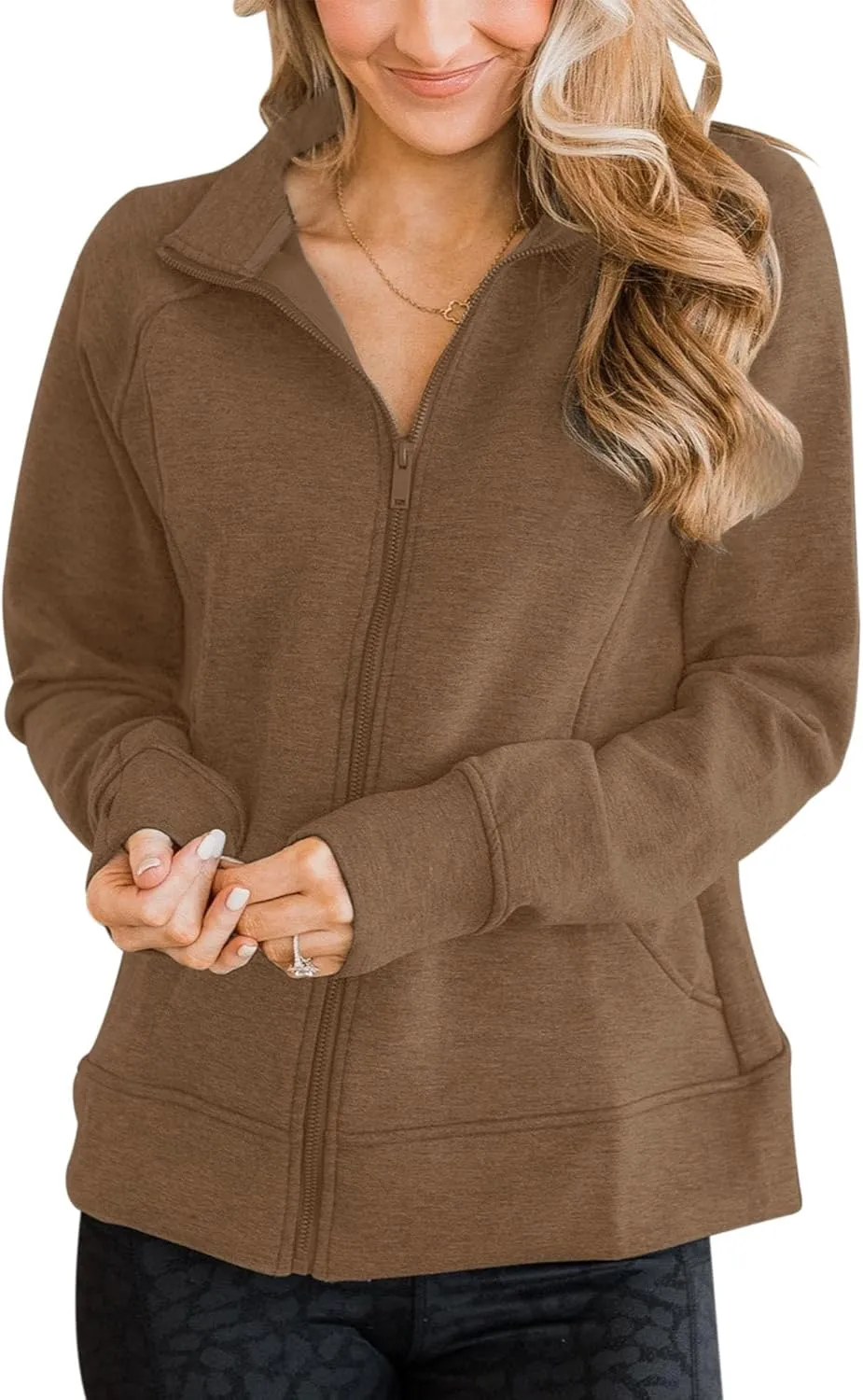 Vivitulip Women’s Full Zip Up Athletic Jacket Long Sleeve Lightweight Pocketed Workout Coat Tops with Thumb Holes