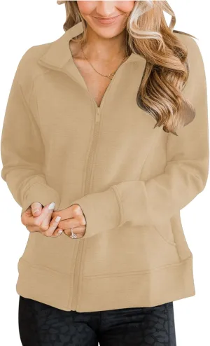 Vivitulip Women’s Full Zip Up Athletic Jacket Long Sleeve Lightweight Pocketed Workout Coat Tops with Thumb Holes