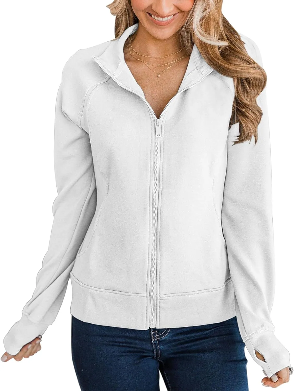 Vivitulip Women’s Full Zip Up Athletic Jacket Long Sleeve Lightweight Pocketed Workout Coat Tops with Thumb Holes