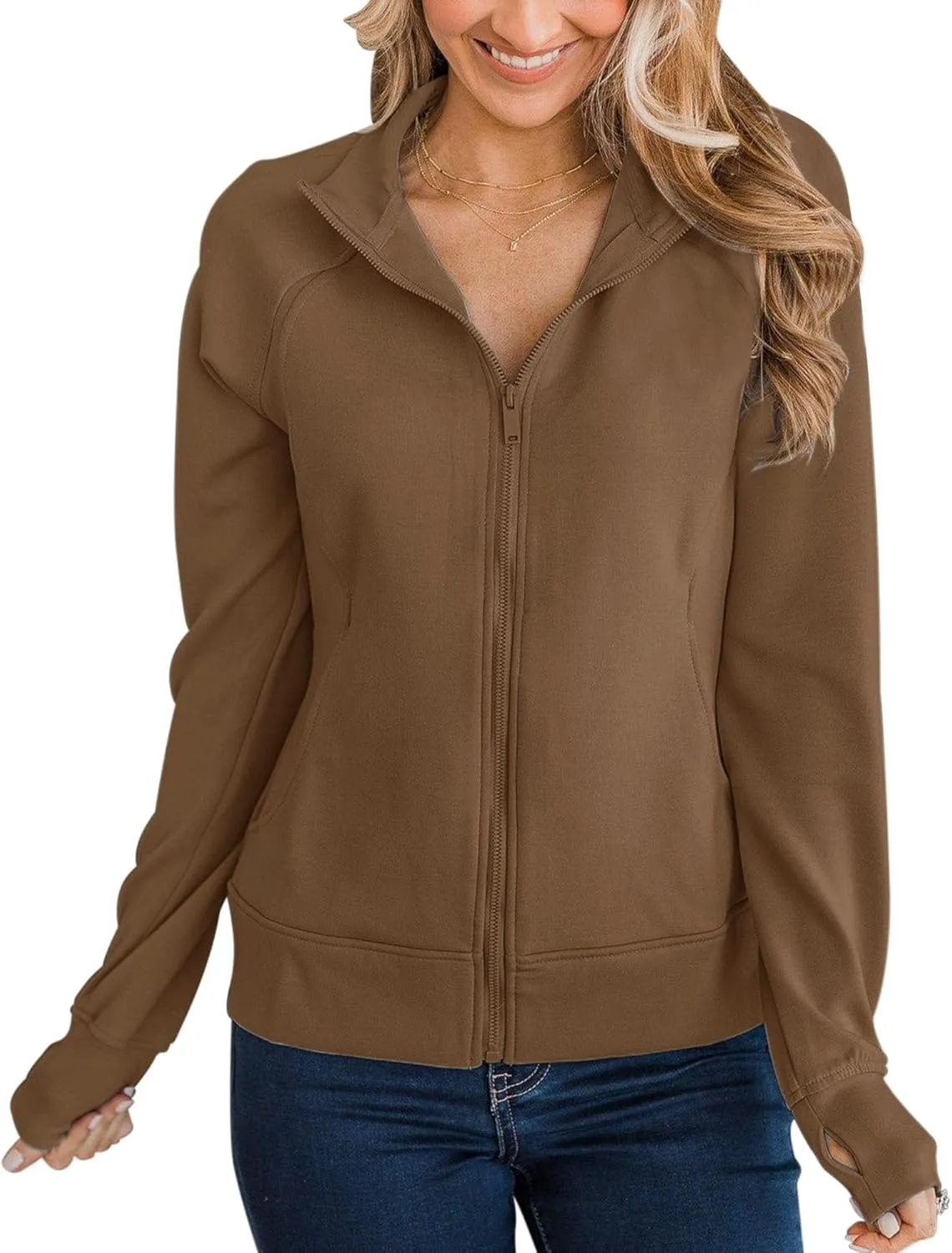 Vivitulip Women’s Full Zip Up Athletic Jacket Long Sleeve Lightweight Pocketed Workout Coat Tops with Thumb Holes