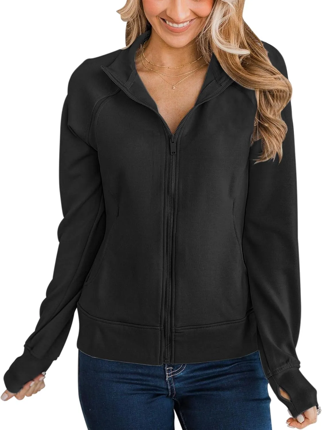 Vivitulip Women’s Full Zip Up Athletic Jacket Long Sleeve Lightweight Pocketed Workout Coat Tops with Thumb Holes
