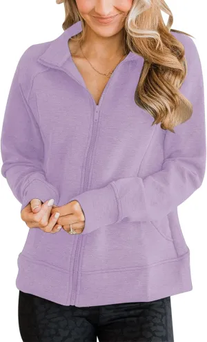Vivitulip Women’s Full Zip Up Athletic Jacket Long Sleeve Lightweight Pocketed Workout Coat Tops with Thumb Holes
