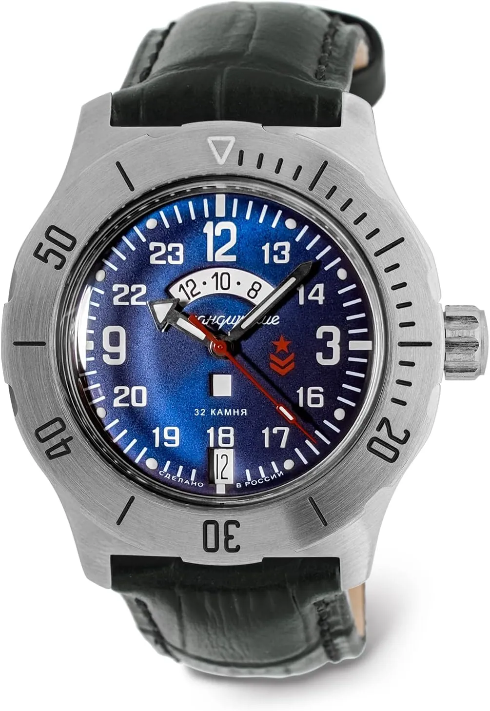 VOSTOK | Komandirskie K-35 Commander Automatic Self-Winding Russian Military Wrist Watch | 24 Hr Day-Night Indicator | WR 100m | Model 350753 | Fashion | Business | Casual Men's Watches
