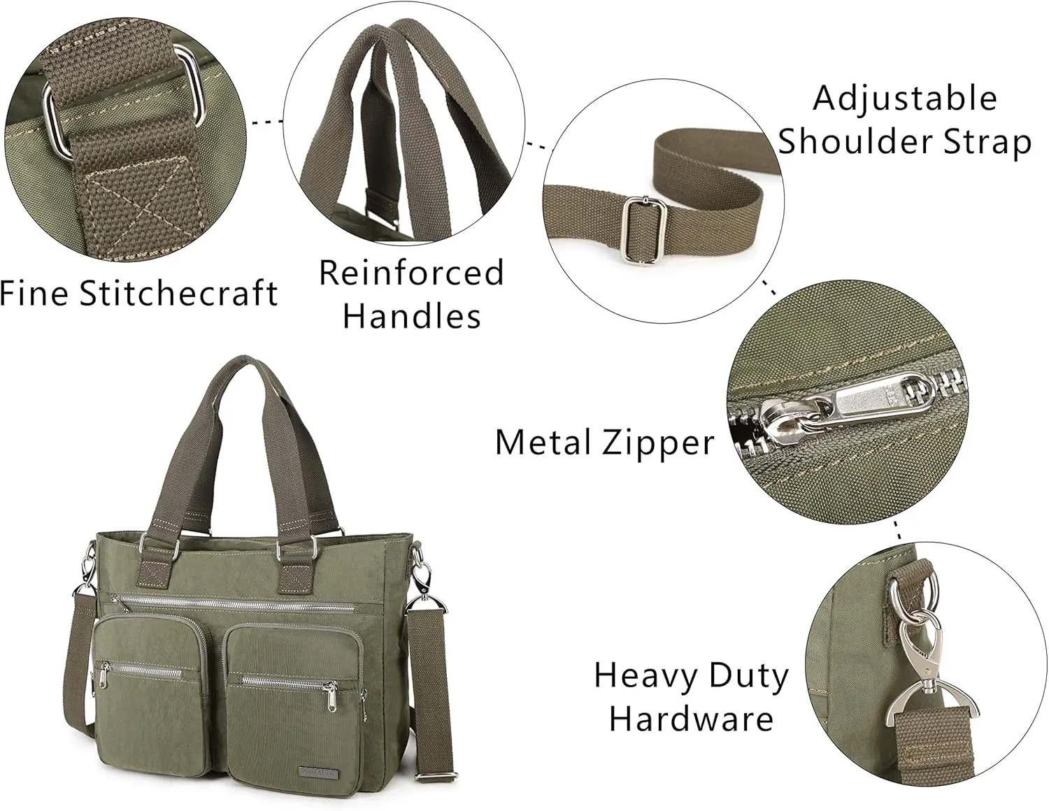 Water Repellent Nylon Shoulder Handbag - Laptop Tote Briefcase Clinical Bag