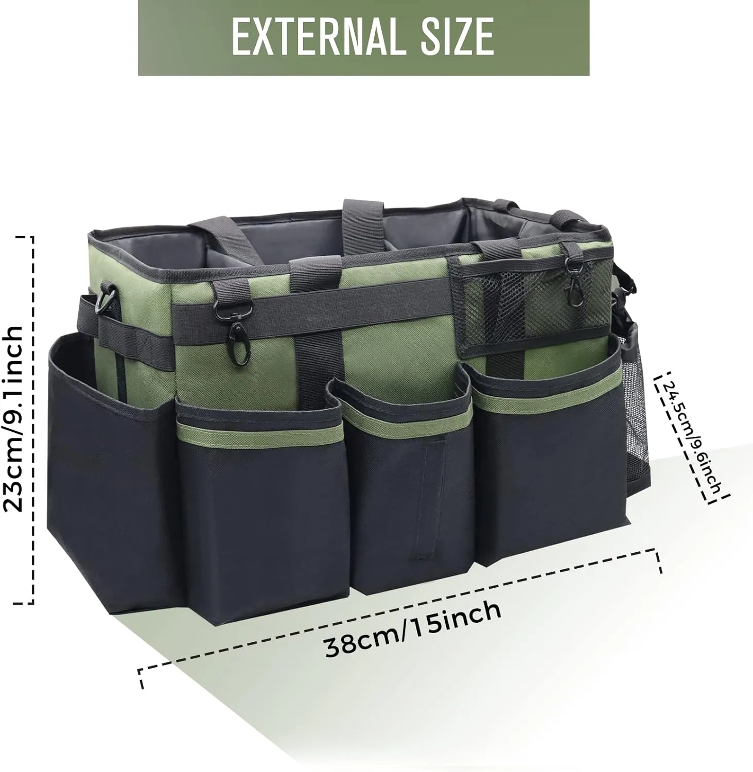 Wearable Cleaning Caddy Organizer with Handle & Shoulder Straps for Housekeepers, Under Sink & Car Cleaning Tool Organizer Bag with 4 Foldable Dividers (Green)