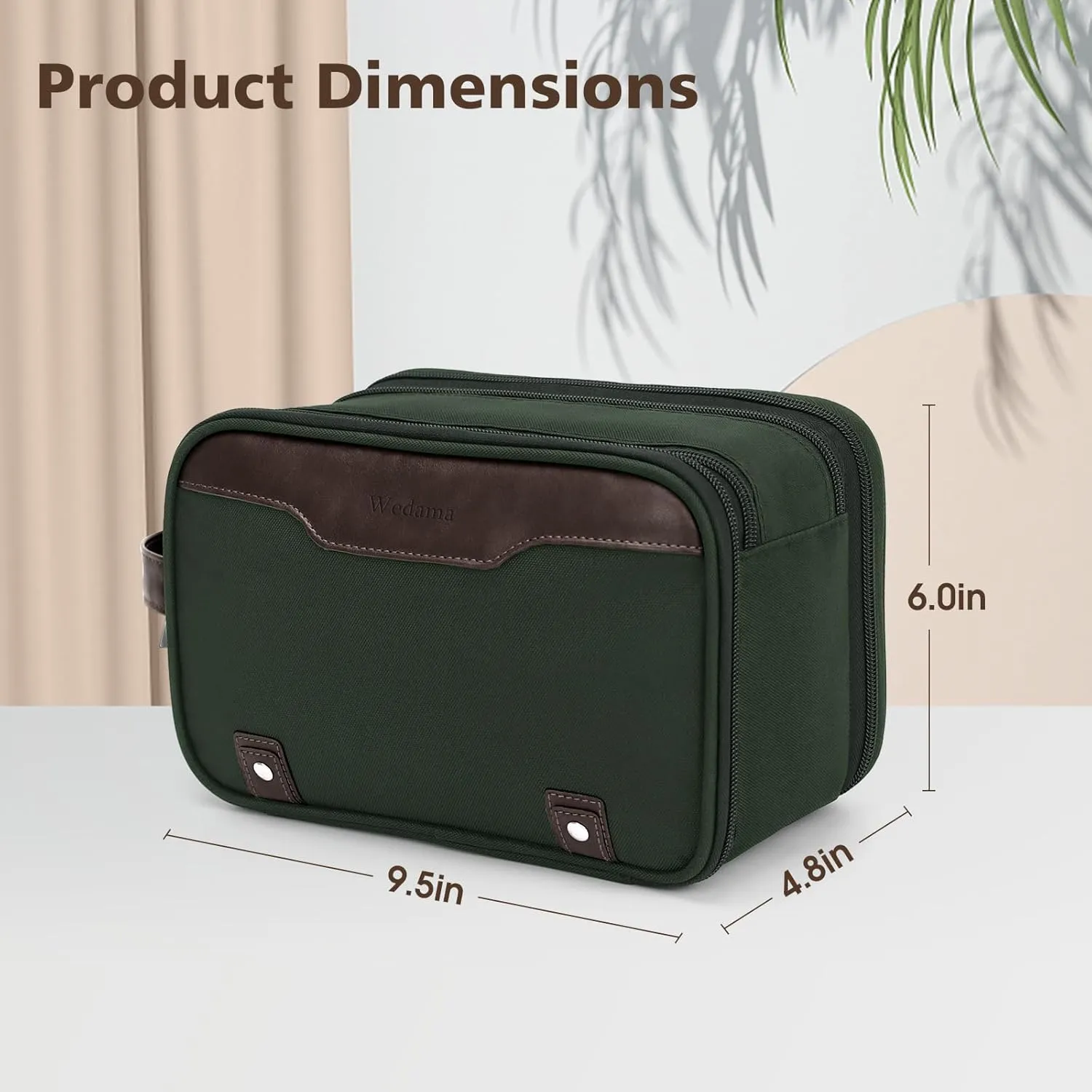 Wedama Toiletry Bag for Men, Medium Hanging Travel Toiletry Bag, Extra Electronic Organizer Bag Waterproof Shaving Bag for Toiletry with PU Handle for Travel Business Trips Swim Camping, Green  Brown