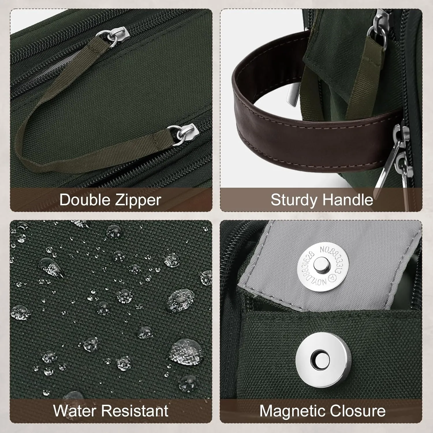 Wedama Toiletry Bag for Men, Medium Hanging Travel Toiletry Bag, Extra Electronic Organizer Bag Waterproof Shaving Bag for Toiletry with PU Handle for Travel Business Trips Swim Camping, Green  Brown