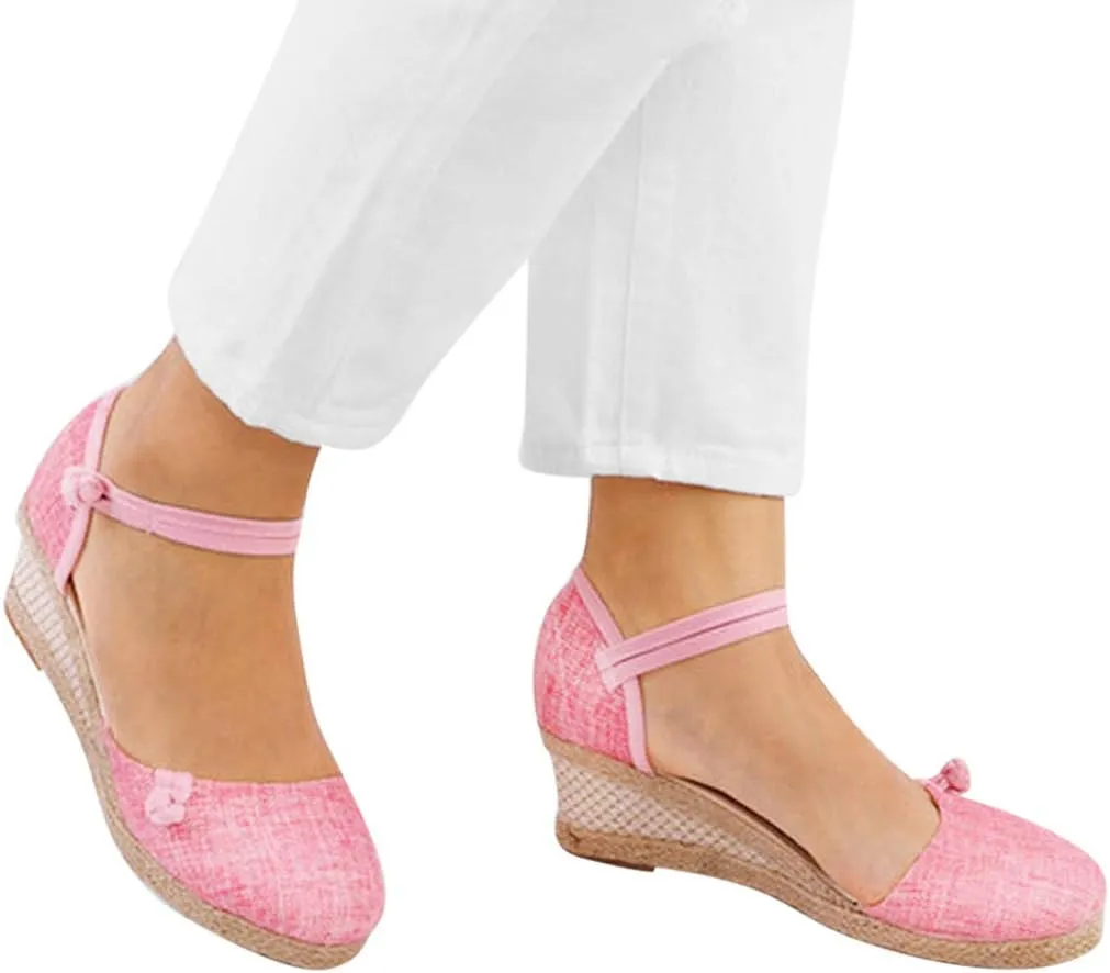 Wedge Sandals for Women 2024 Women Ladies Retro Canvas Wedge Round Toe Casual Sandals Singles Shoes