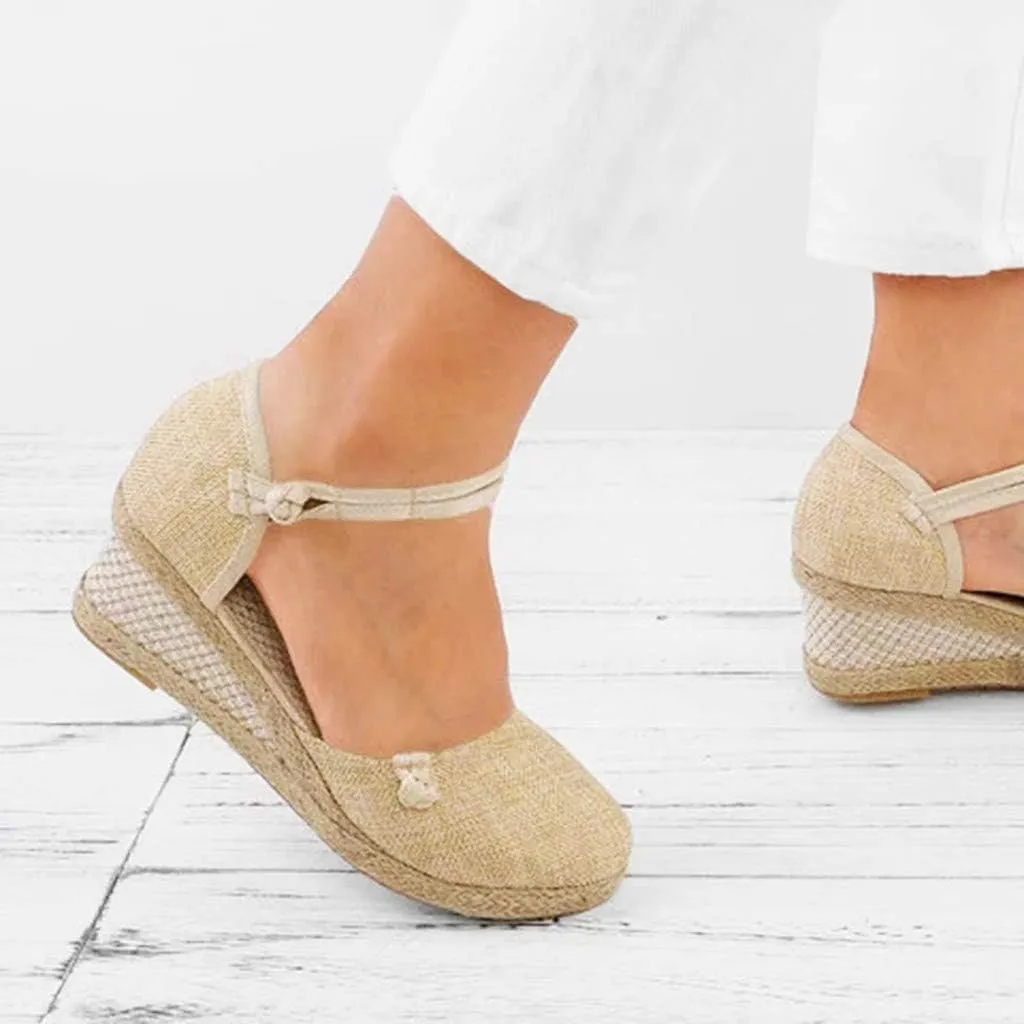 Wedge Sandals for Women 2024 Women Ladies Retro Canvas Wedge Round Toe Casual Sandals Singles Shoes